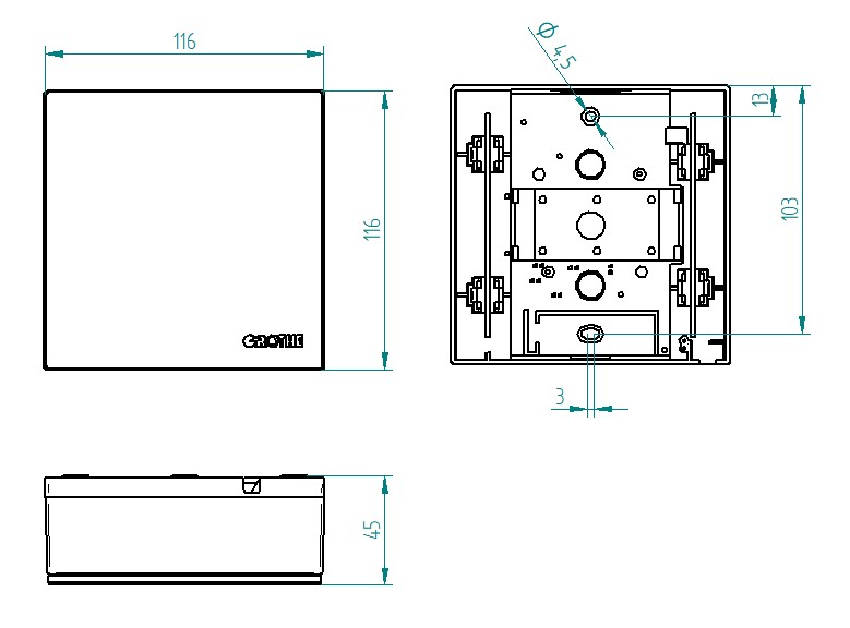 Elektromechanischer Zweiklang Gong mit Echtholzfurnier Walnuss GONG Quadro 100 Bw/wa
